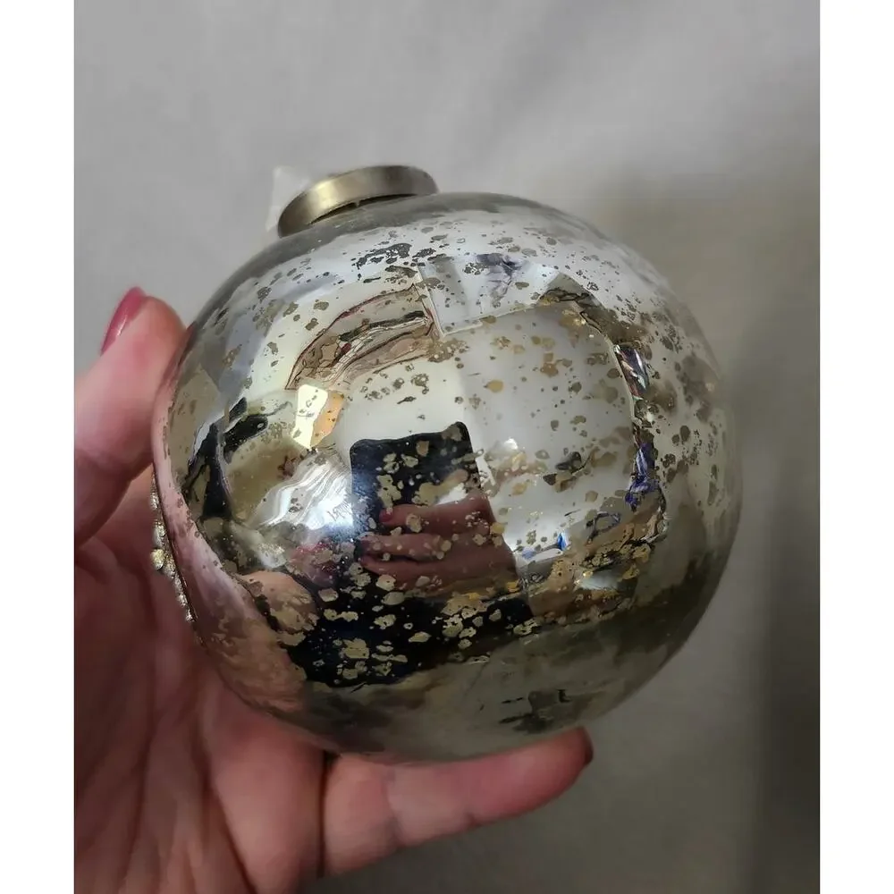 Vintage Large Pottery Barn Mercury Blown Glass Christmas Ornament Silver